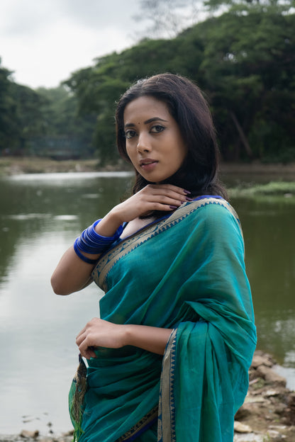 Dual Tone Sharadha Green Narayanpet Pure Cotton saree