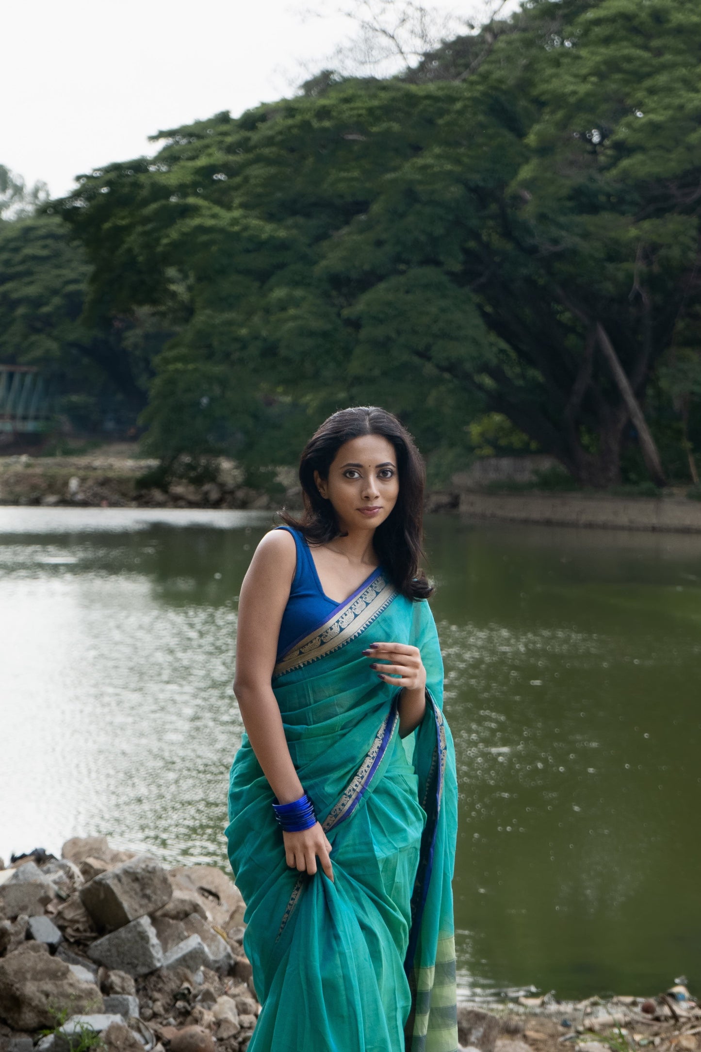 Dual Tone Sharadha Green Narayanpet Pure Cotton saree