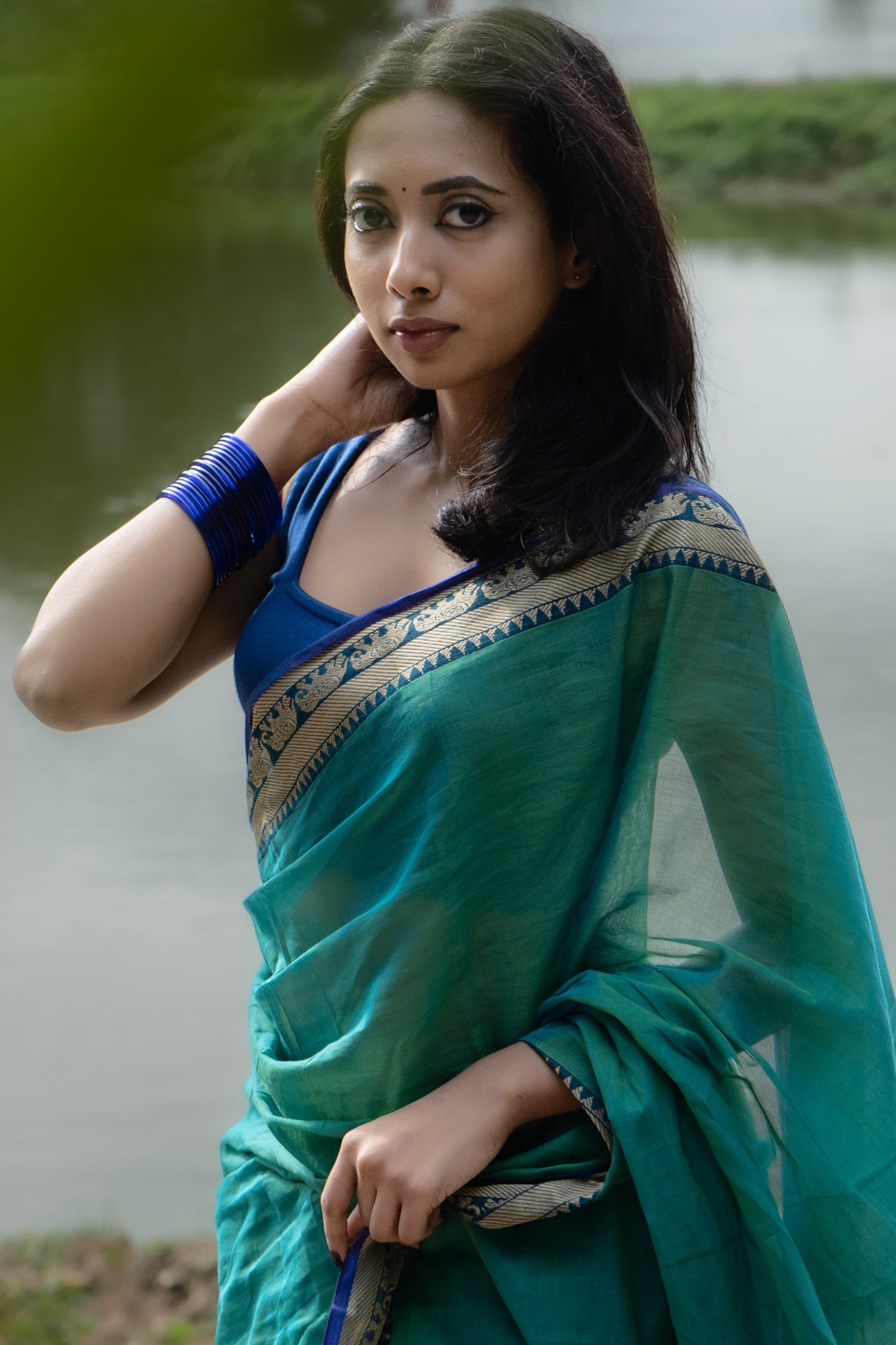 Dual Tone Sharadha Green Narayanpet Pure Cotton saree