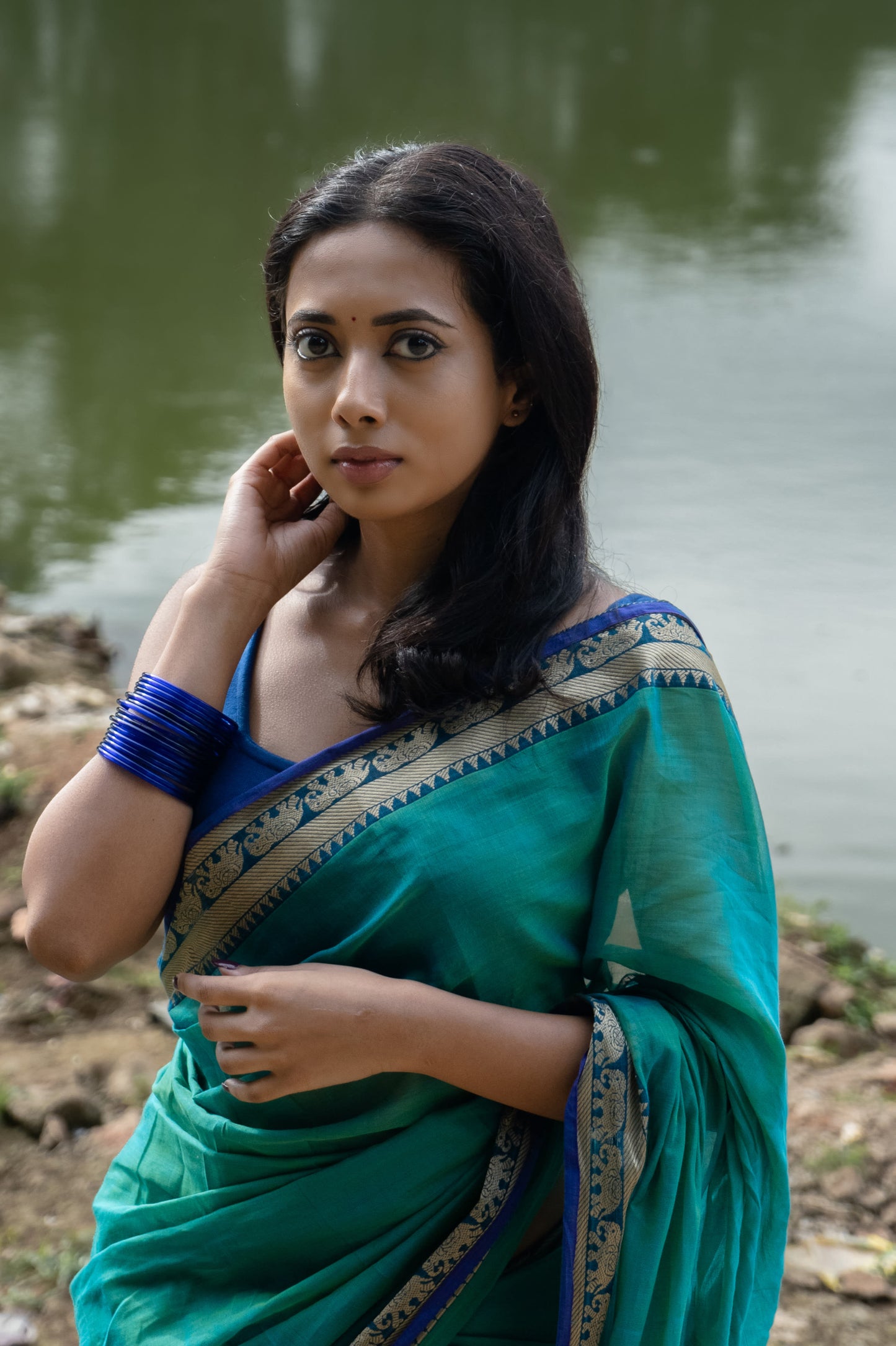 Dual Tone Sharadha Green Narayanpet Pure Cotton saree