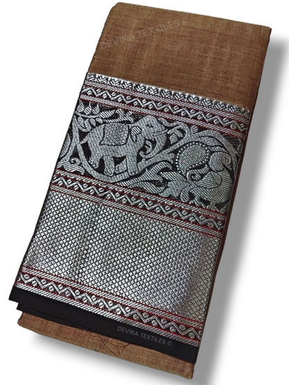 Dual tone Brown Tanvi silver border Pure cotton Narayanpeth handloom  saree with running blouse piece