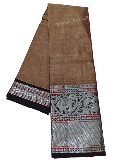 Dual tone Brown Tanvi silver border Pure cotton Narayanpeth handloom  saree with running blouse piece