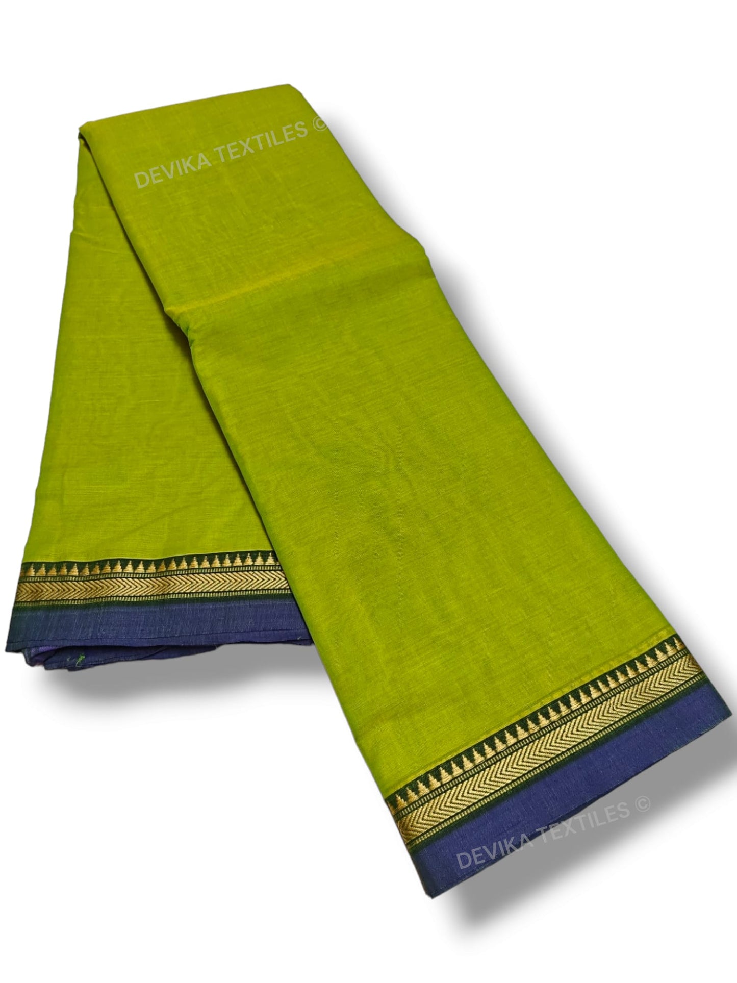 Dual tone Parrot green Ashwini Narayanapet Pure Cotton saree with running blouse piece (same as saree)