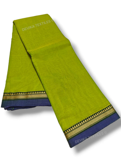 Dual tone Parrot green Ashwini Narayanapet Pure Cotton saree with running blouse piece (same as saree)
