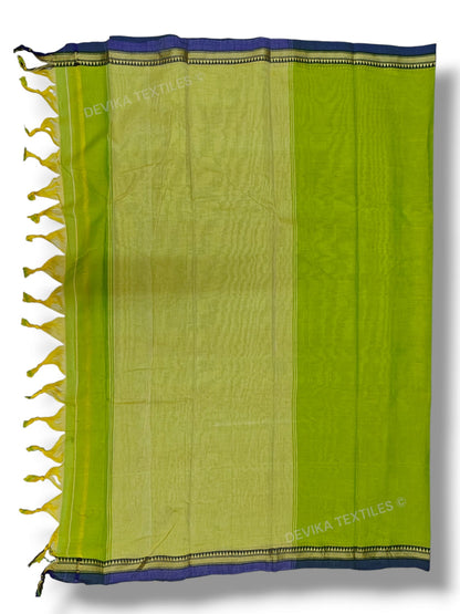 Dual tone Parrot green Ashwini Narayanapet Pure Cotton saree with running blouse piece (same as saree)