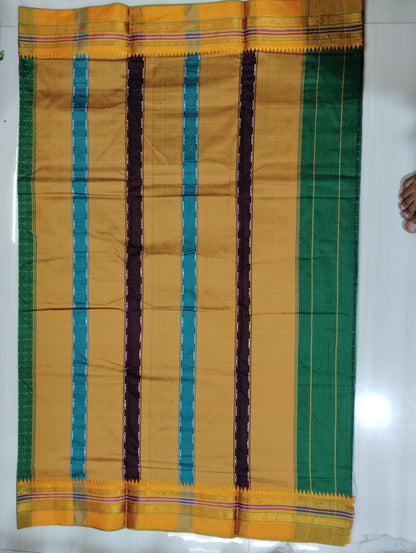 Green Cottonsilk Ilkal starplus pattern saree with running blouse piece