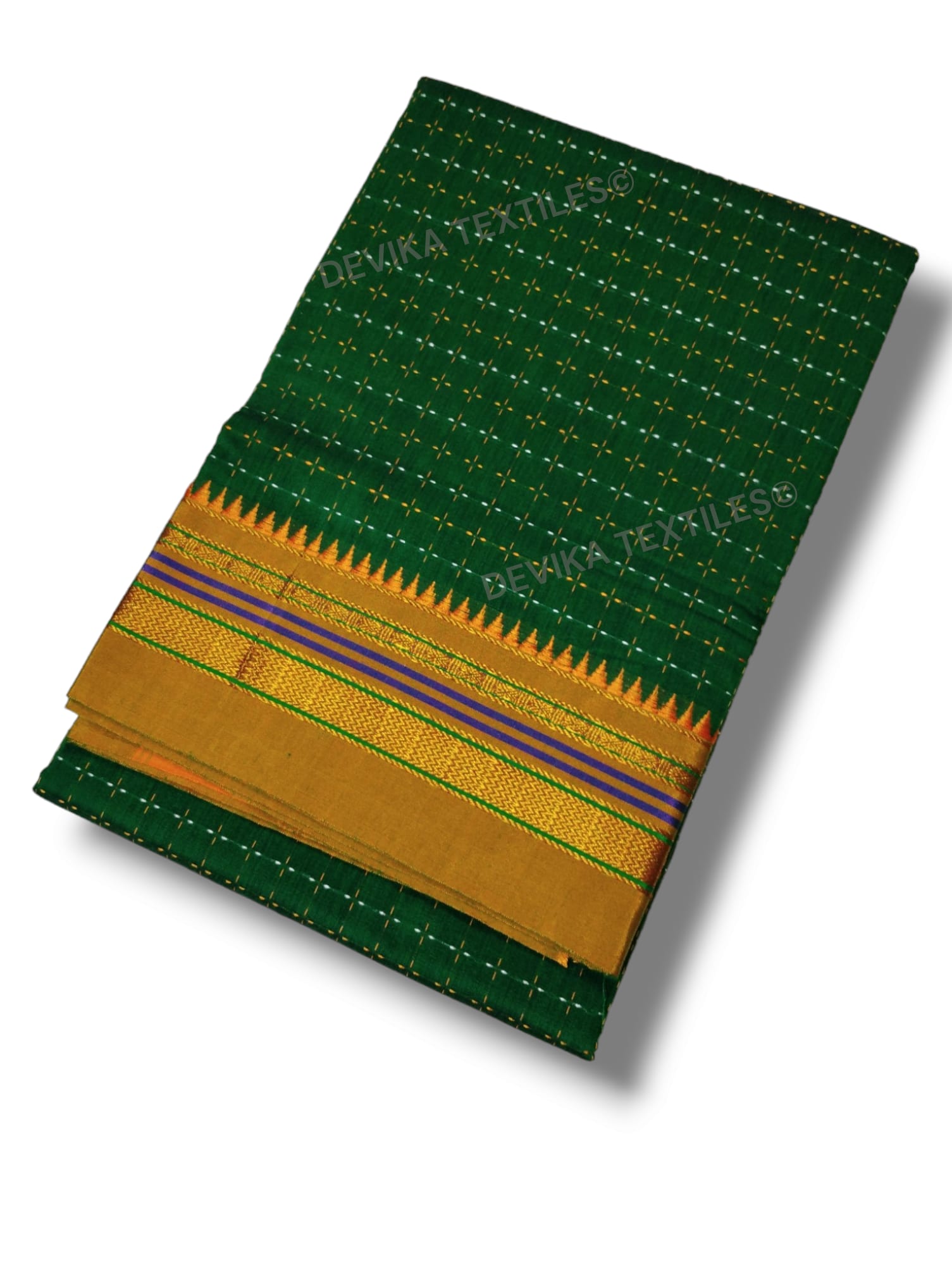 Green Cottonsilk Ilkal starplus pattern saree with running blouse piece