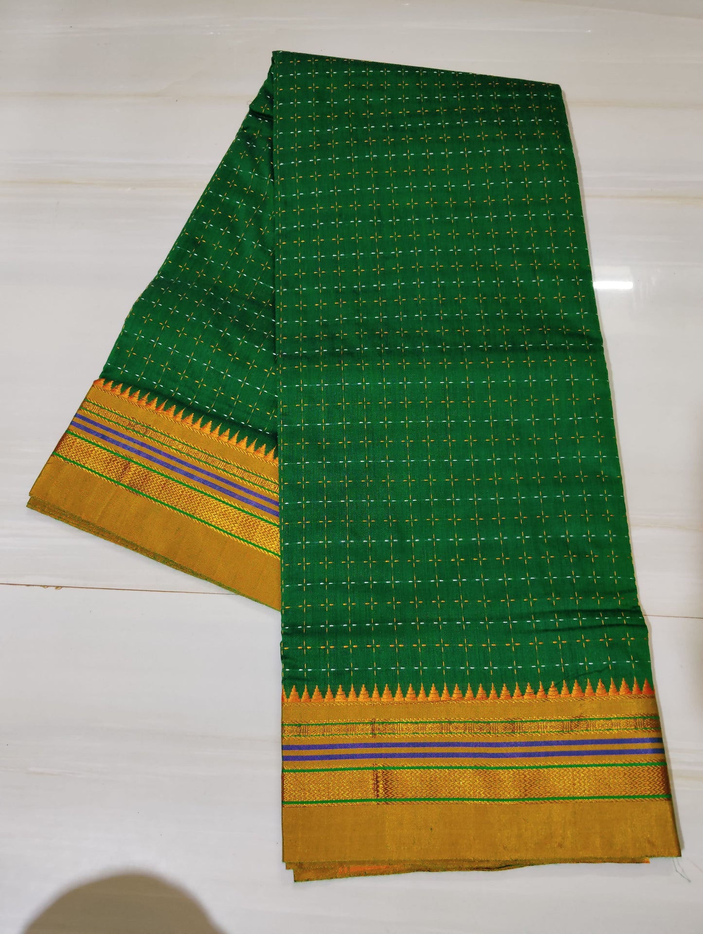 Green Cottonsilk Ilkal starplus pattern saree with running blouse piece