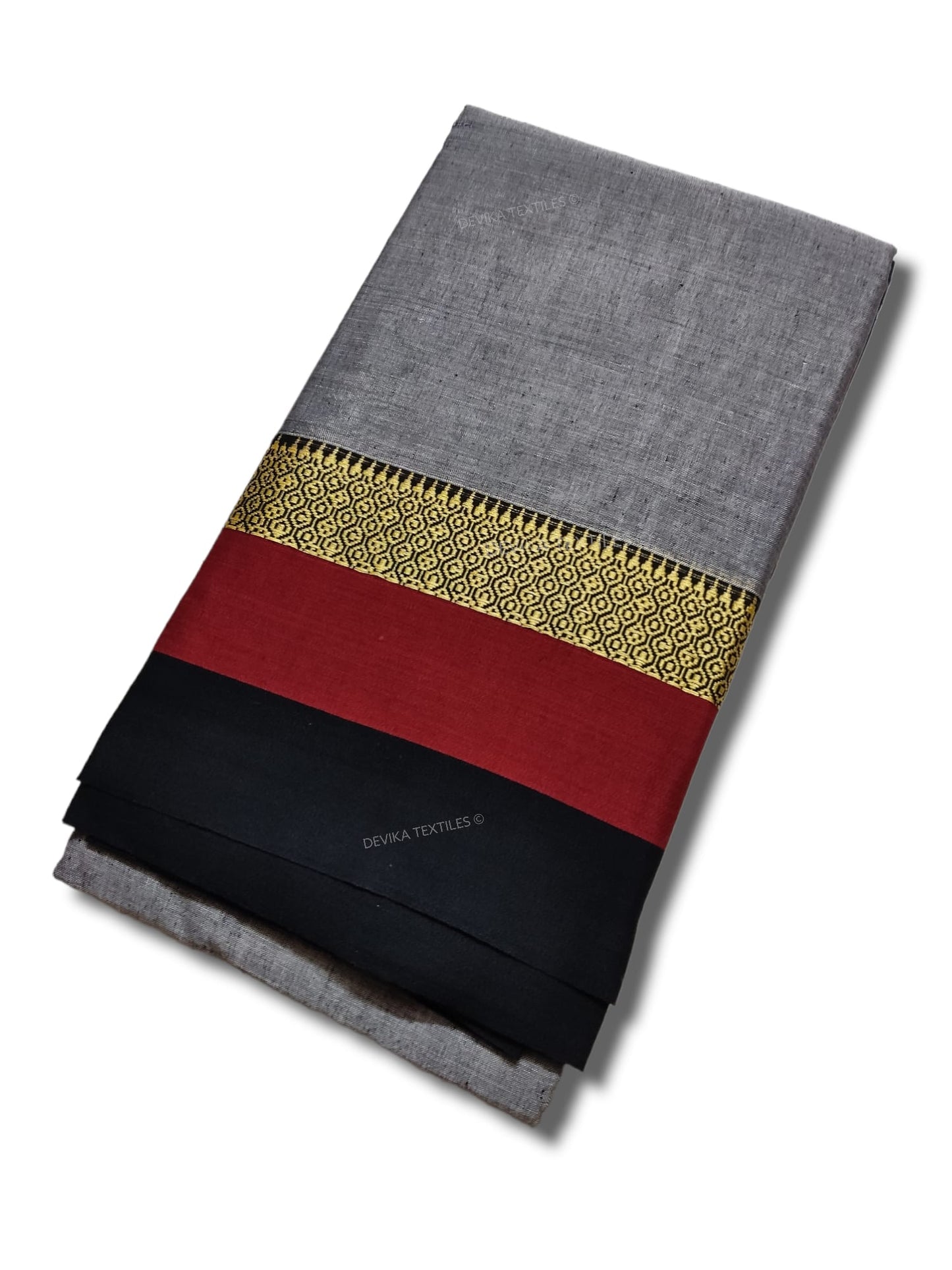 Grey Avani Border Narayanpet Pure Handloom Cotton Sarees with Running blouse piece