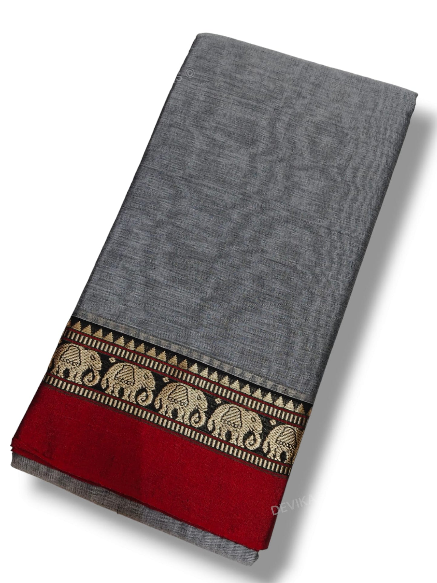 Grey Elephant Border Narayanapet Pure Cotton saree with running blouse piece (same as saree)
