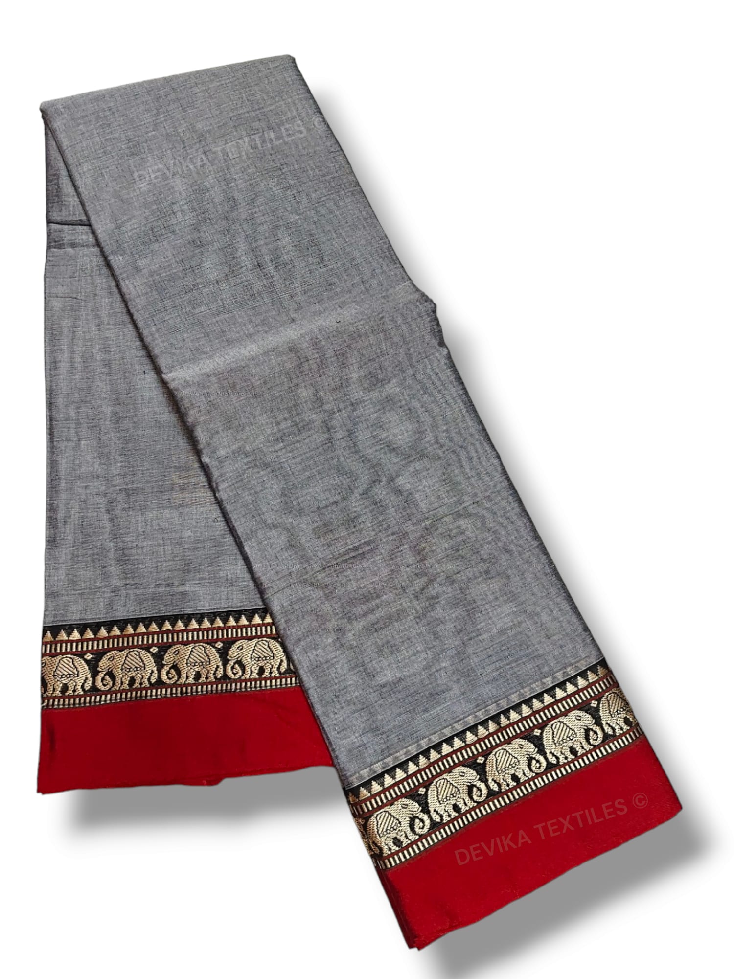 Grey Elephant Border Narayanapet Pure Cotton saree with running blouse piece (same as saree)