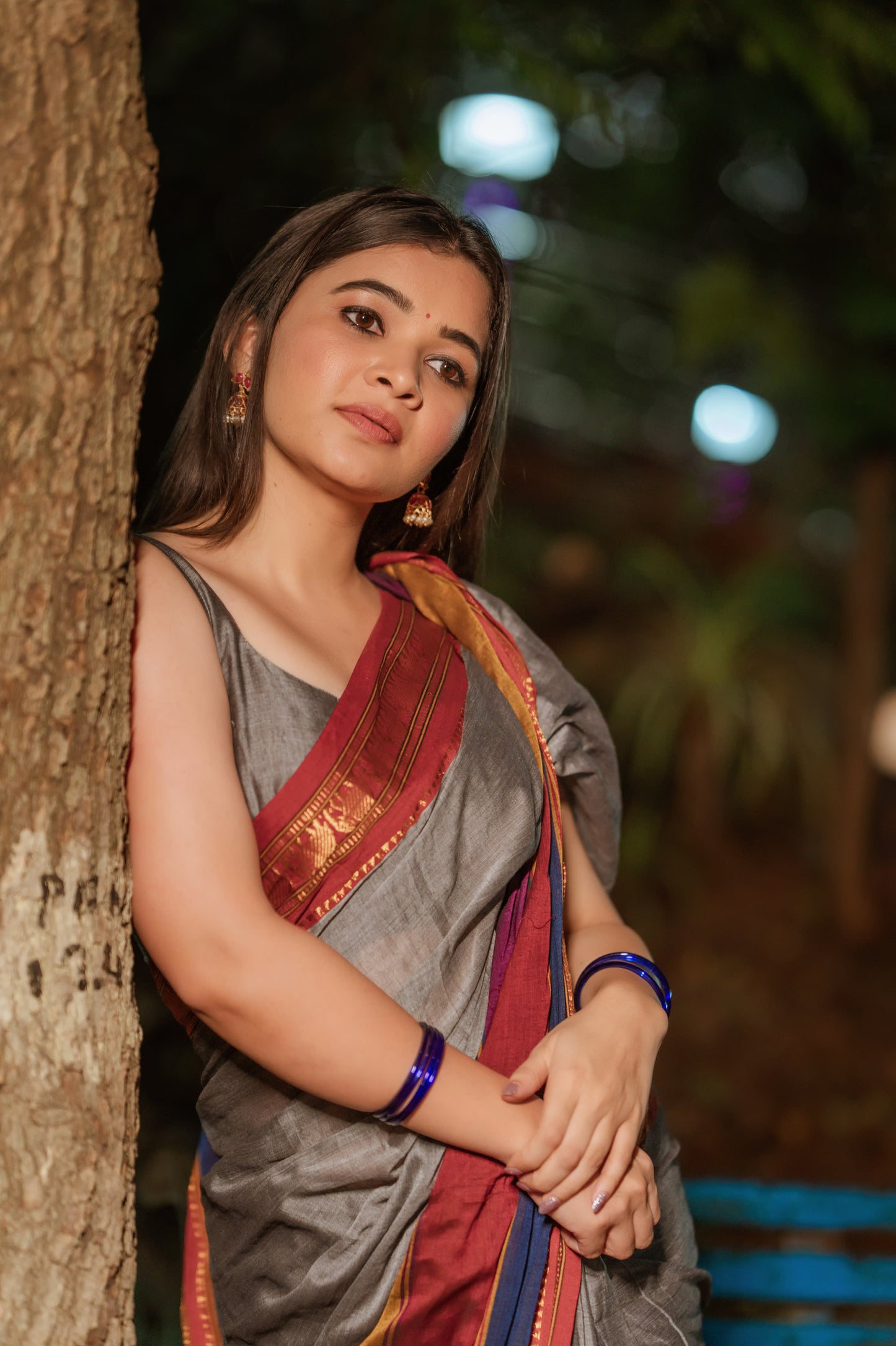 Grey Half Half Narayanpet Pure Cotton Sarees