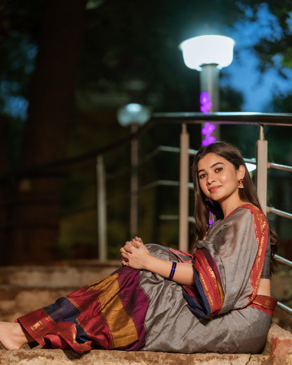 Grey Half Half Narayanpet Pure Cotton Sarees