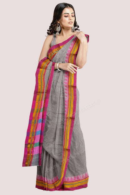 Grey Ilkal Cottonsilk M Border Saree with Running blouse piece