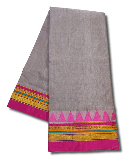 Grey Ilkal Cottonsilk M Border Saree with Running blouse piece