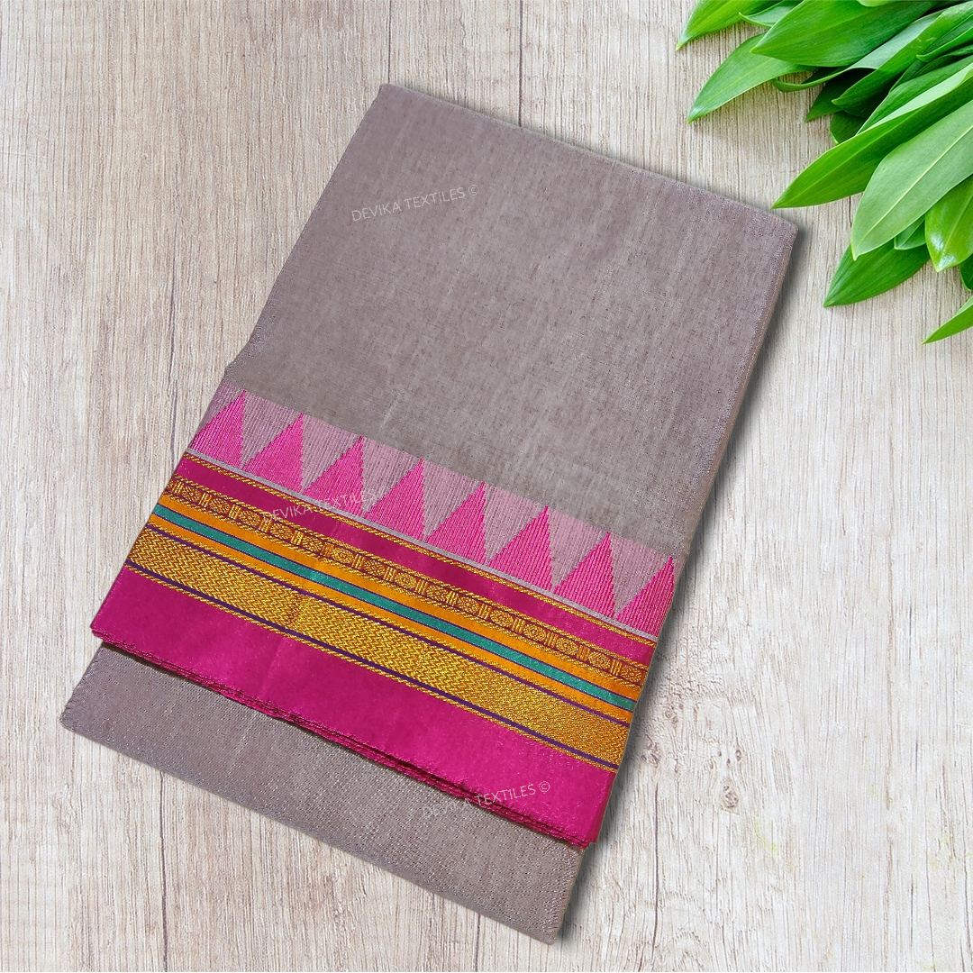 Grey Ilkal Cottonsilk M Border Saree with Running blouse piece