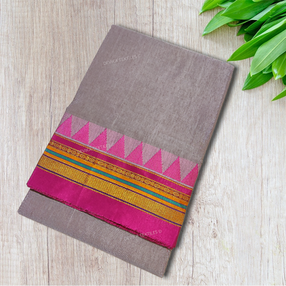 Grey Ilkal Cottonsilk M Border Saree with Running blouse piece