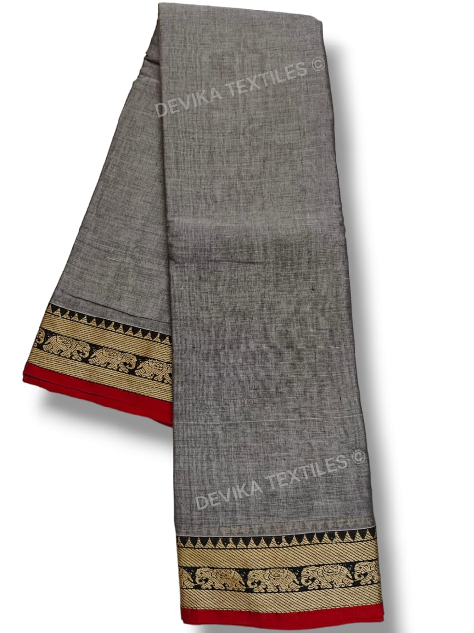 Grey Narayanpeth Pure Handloom Cottton Saree With Running Blouse Piece(Same as saree)