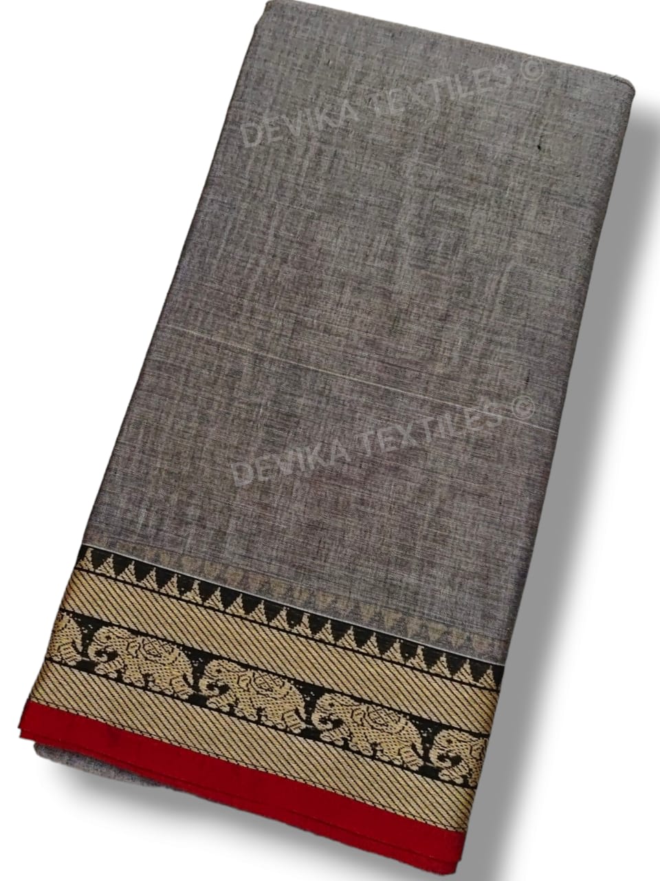 Grey Narayanpeth Pure Handloom Cottton Saree With Running Blouse Piece(Same as saree)