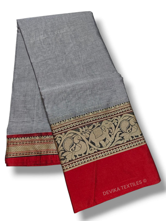 Grey Tanvi Thread Narayanpeth Pure Handloom Cotton saree with Running blouse piece (Same As Saree)
