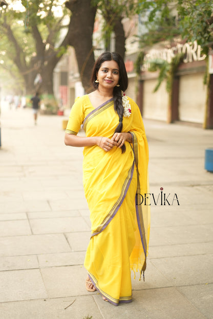 Ashwini (Yellow Narayanpet Pure Cotton saree with Running blouse piece (Same as Saree))