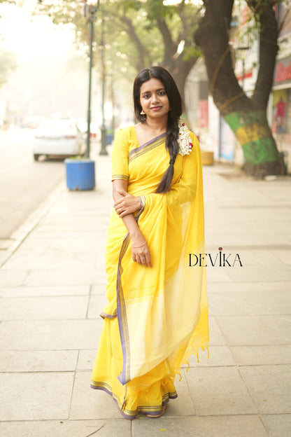 Ashwini (Yellow Narayanpet Pure Cotton saree with Running blouse piece (Same as Saree))