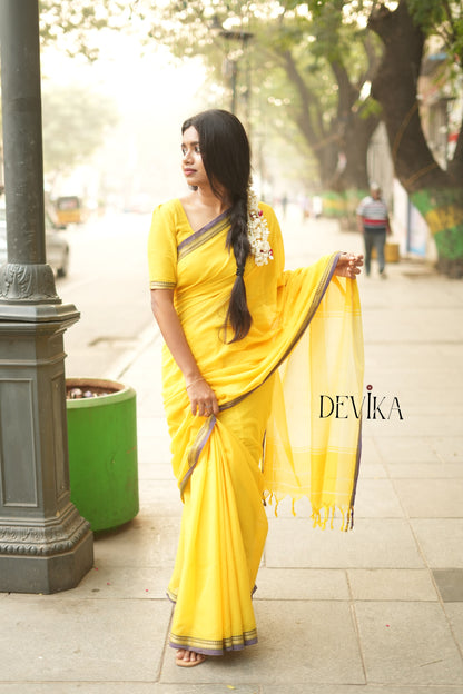 Ashwini (Yellow Narayanpet Pure Cotton saree with Running blouse piece (Same as Saree))