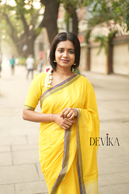 Ashwini (Yellow Narayanpet Pure Cotton saree with Running blouse piece (Same as Saree))