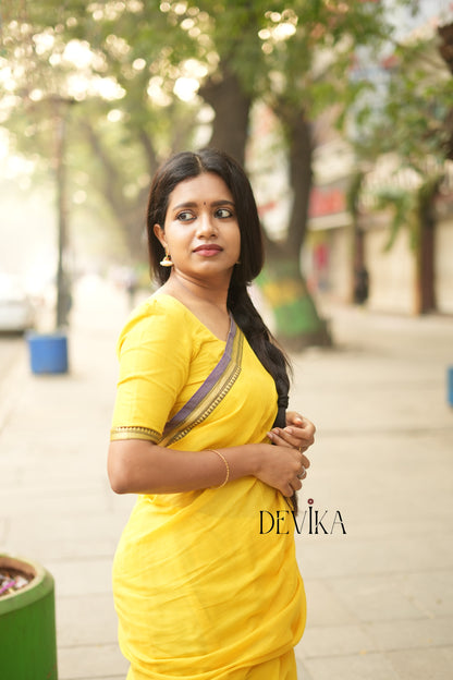Ashwini (Yellow Narayanpet Pure Cotton saree with Running blouse piece (Same as Saree))