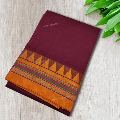 ILKAL COTTONSILK MAROON M BORDER SAREE WITH RUNNING BLOUSE PIECE