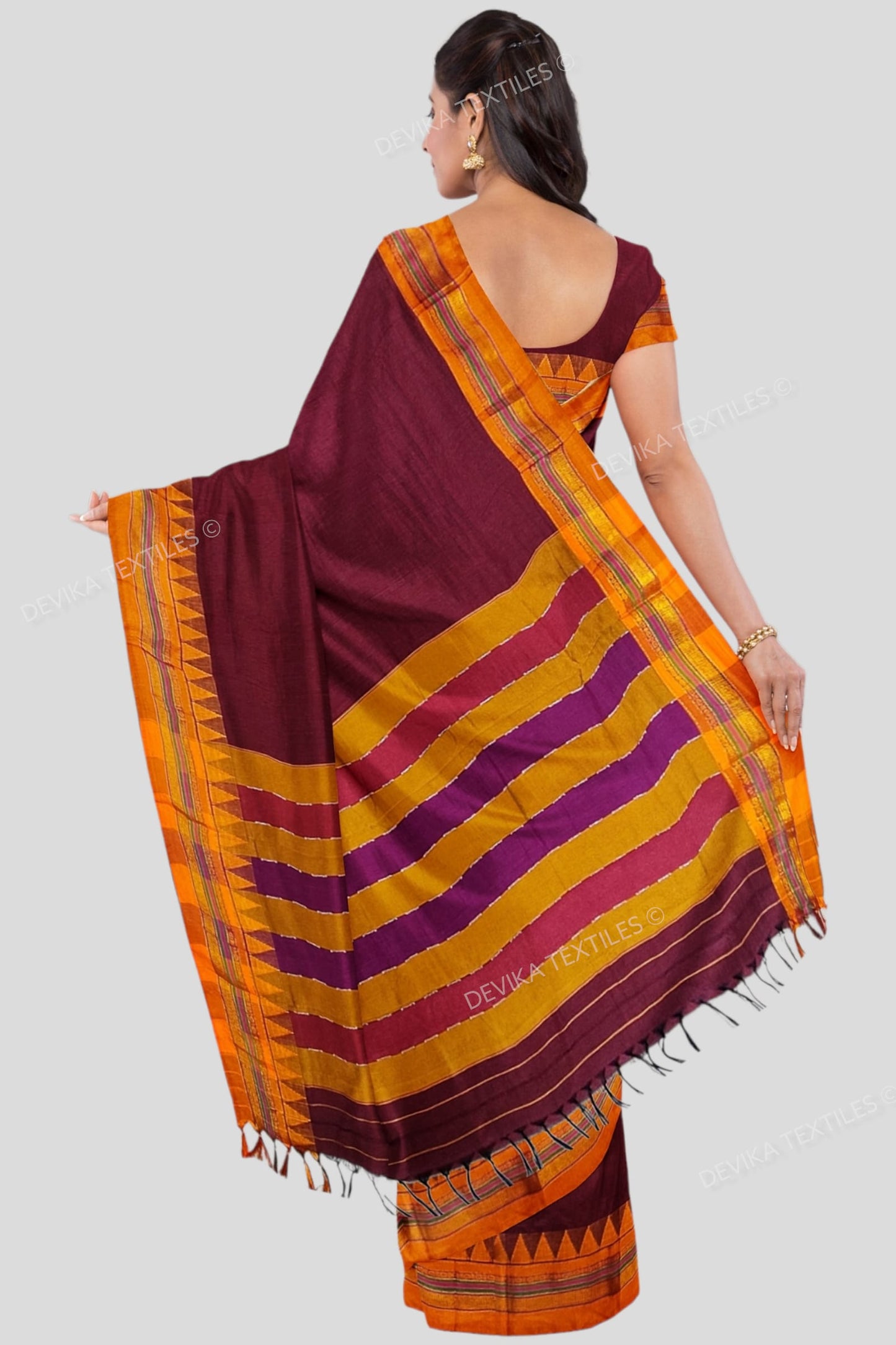 ILKAL COTTONSILK MAROON M BORDER SAREE WITH RUNNING BLOUSE PIECE
