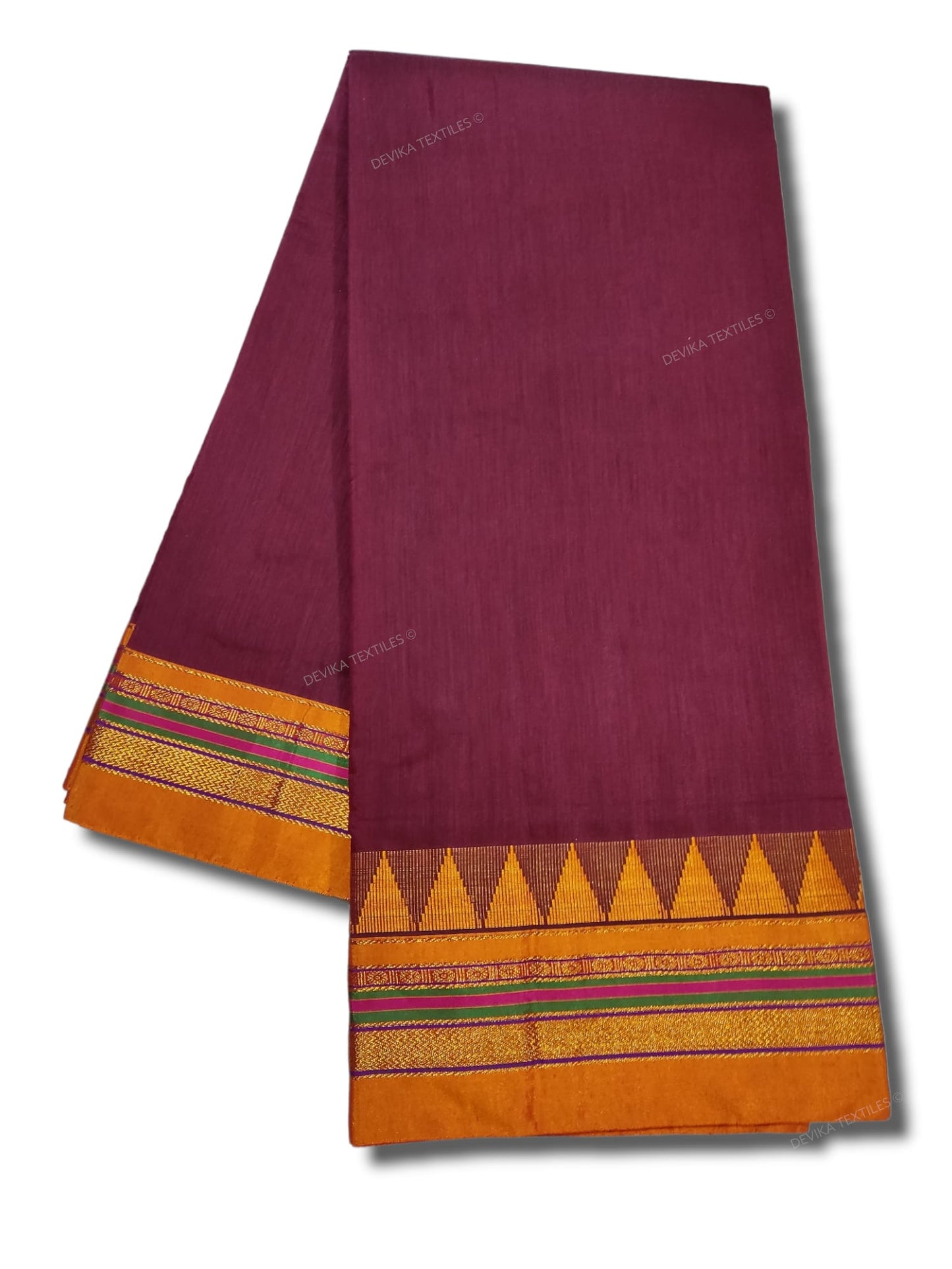 ILKAL COTTONSILK MAROON M BORDER SAREE WITH RUNNING BLOUSE PIECE