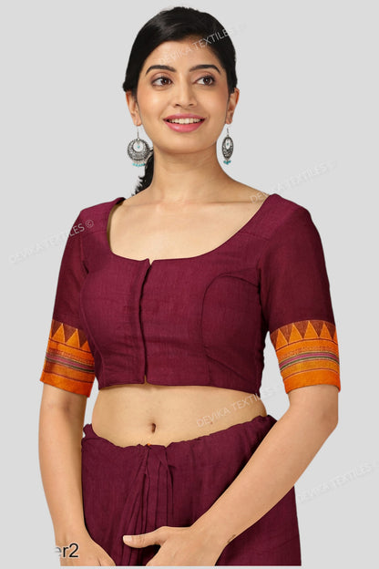 ILKAL COTTONSILK MAROON M BORDER SAREE WITH RUNNING BLOUSE PIECE