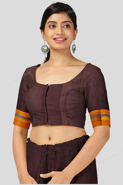 Ilkal Coffee Color M border Cotton silk saree with Running blouse piece
