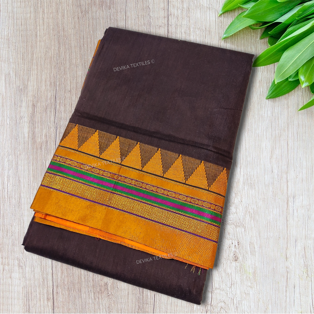 Ilkal Coffee Color M border Cotton silk saree with Running blouse piece