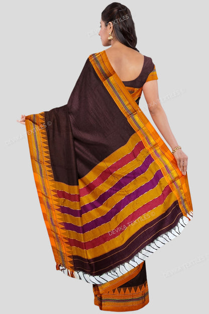 Ilkal Coffee Color M border Cotton silk saree with Running blouse piece