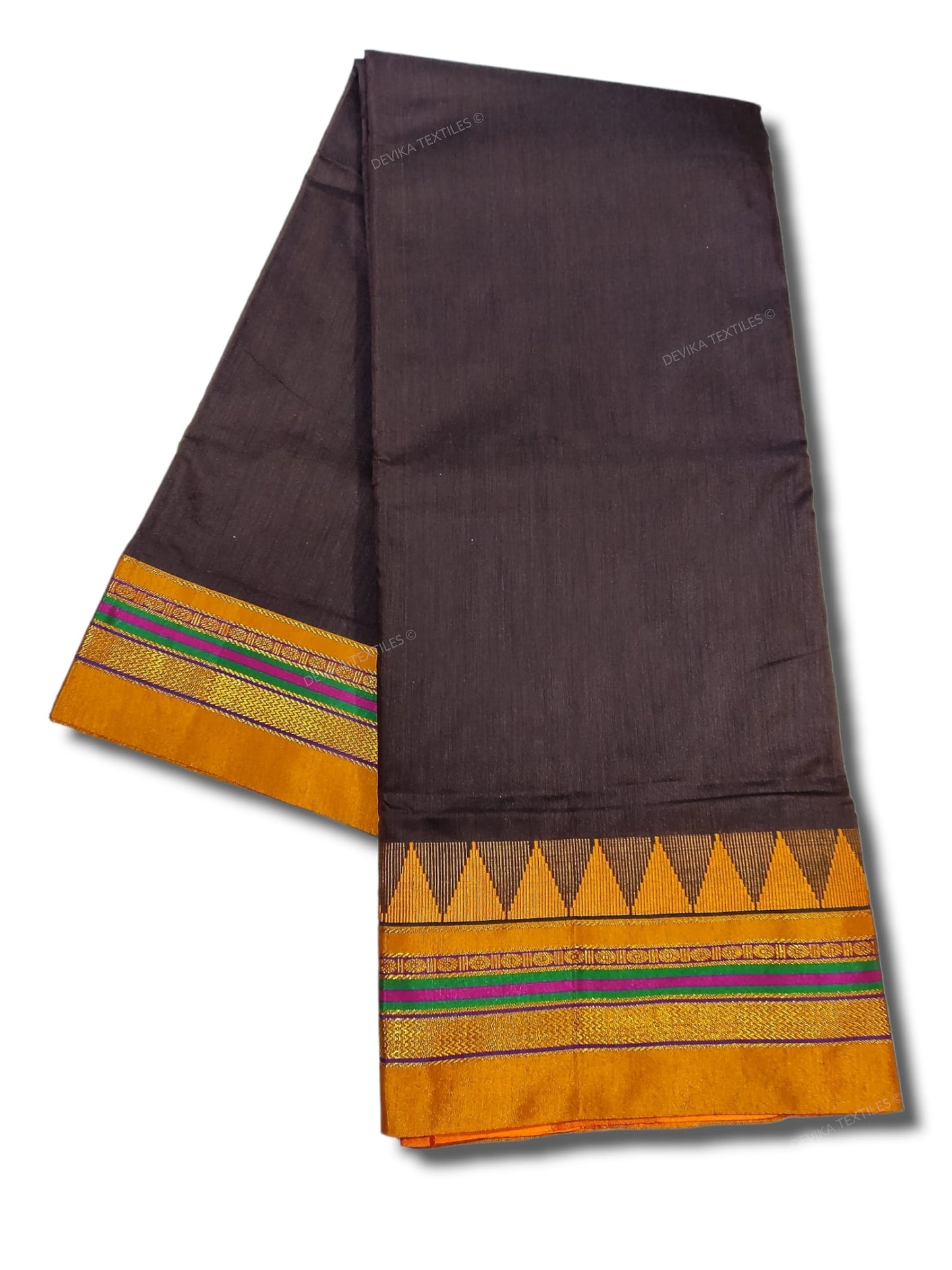 Ilkal Coffee Color M border Cotton silk saree with Running blouse piece