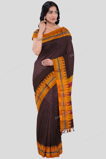 Ilkal Coffee Color M border Cotton silk saree with Running blouse piece