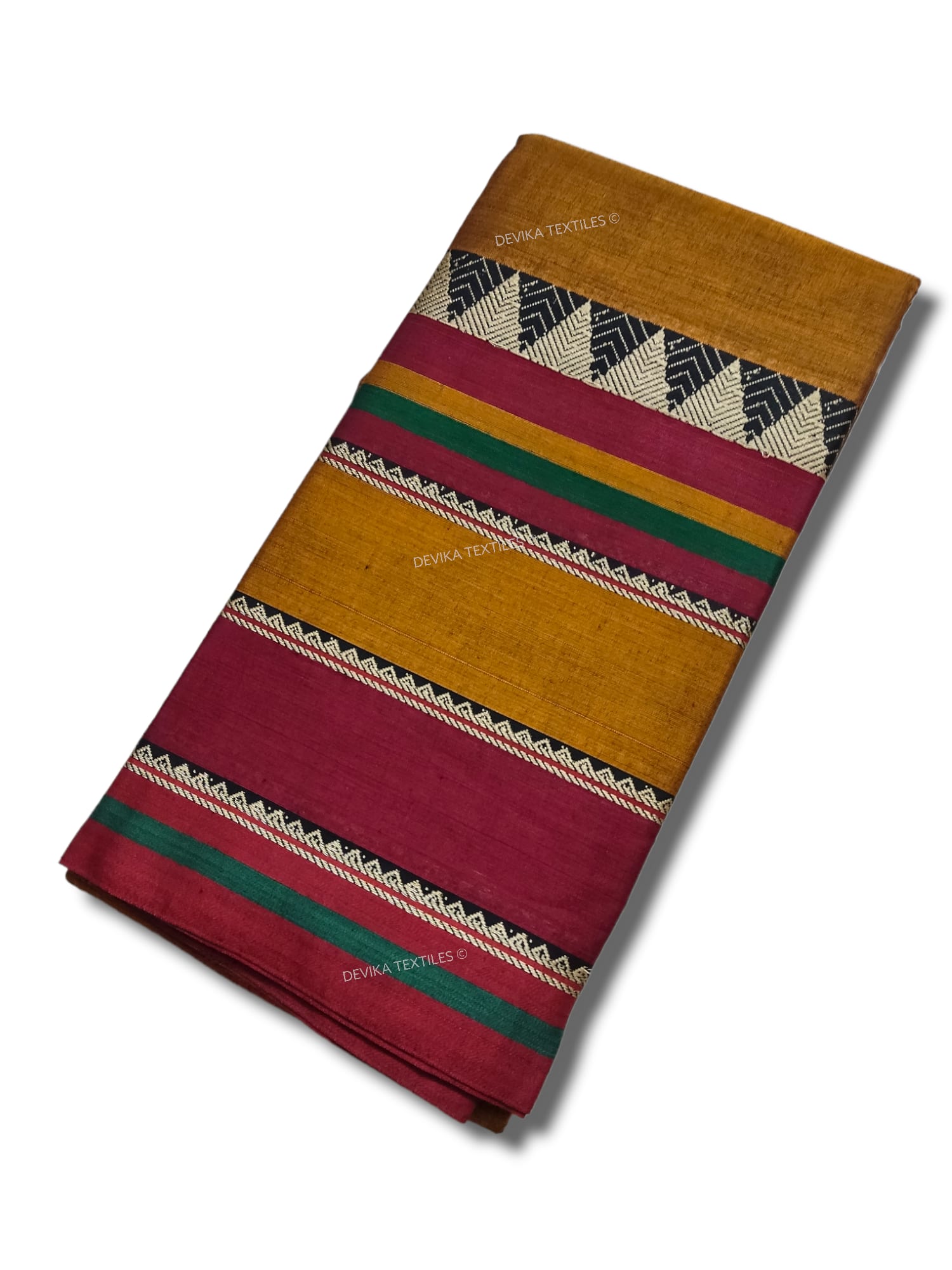 Khaki Rangoli Border Narayanpet Pure Handloom Cotton Sarees with Running blouse piece