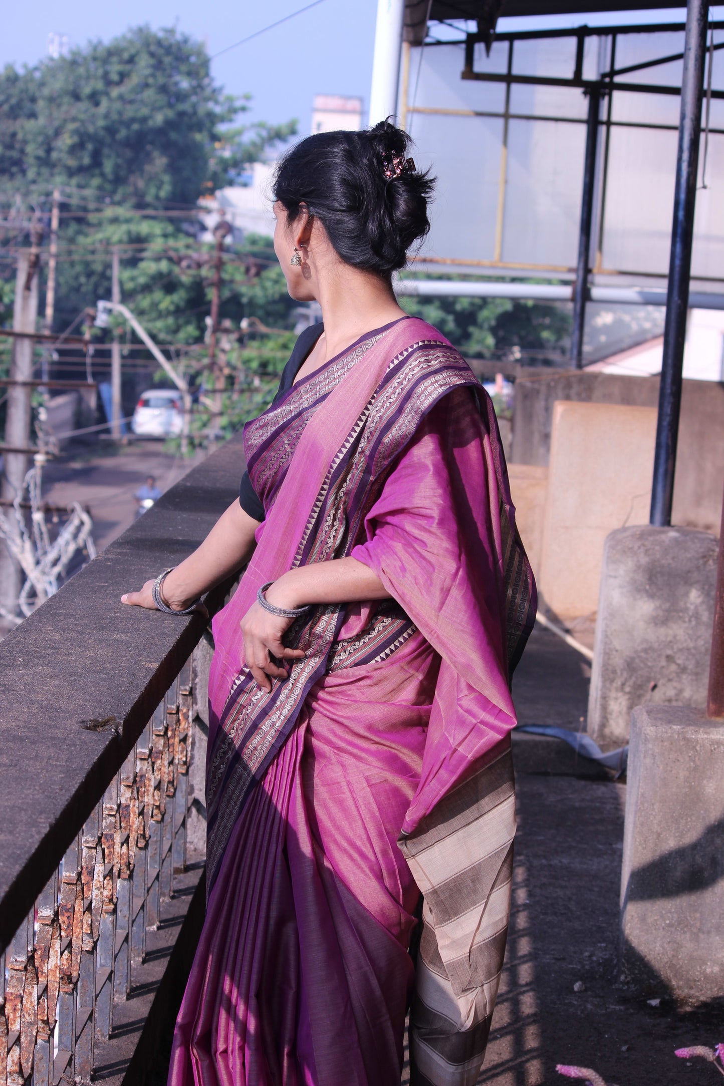 Levender Orissa Pattern Narayanpet Pure Cotton saree
