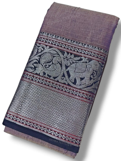 Levender Tanvi silver border Pure cotton Narayanpeth handloom  saree with running blouse piece
