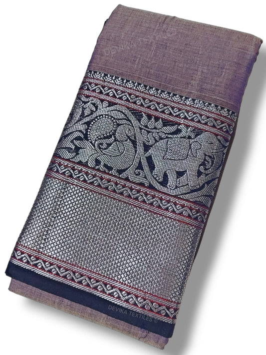Levender Tanvi silver border Pure cotton Narayanpeth handloom  saree with running blouse piece