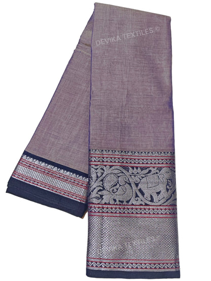 Levender Tanvi silver border Pure cotton Narayanpeth handloom  saree with running blouse piece
