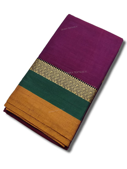 Magenta Avani Border Narayanpet Pure Handloom Cotton Saree with Running blouse piece