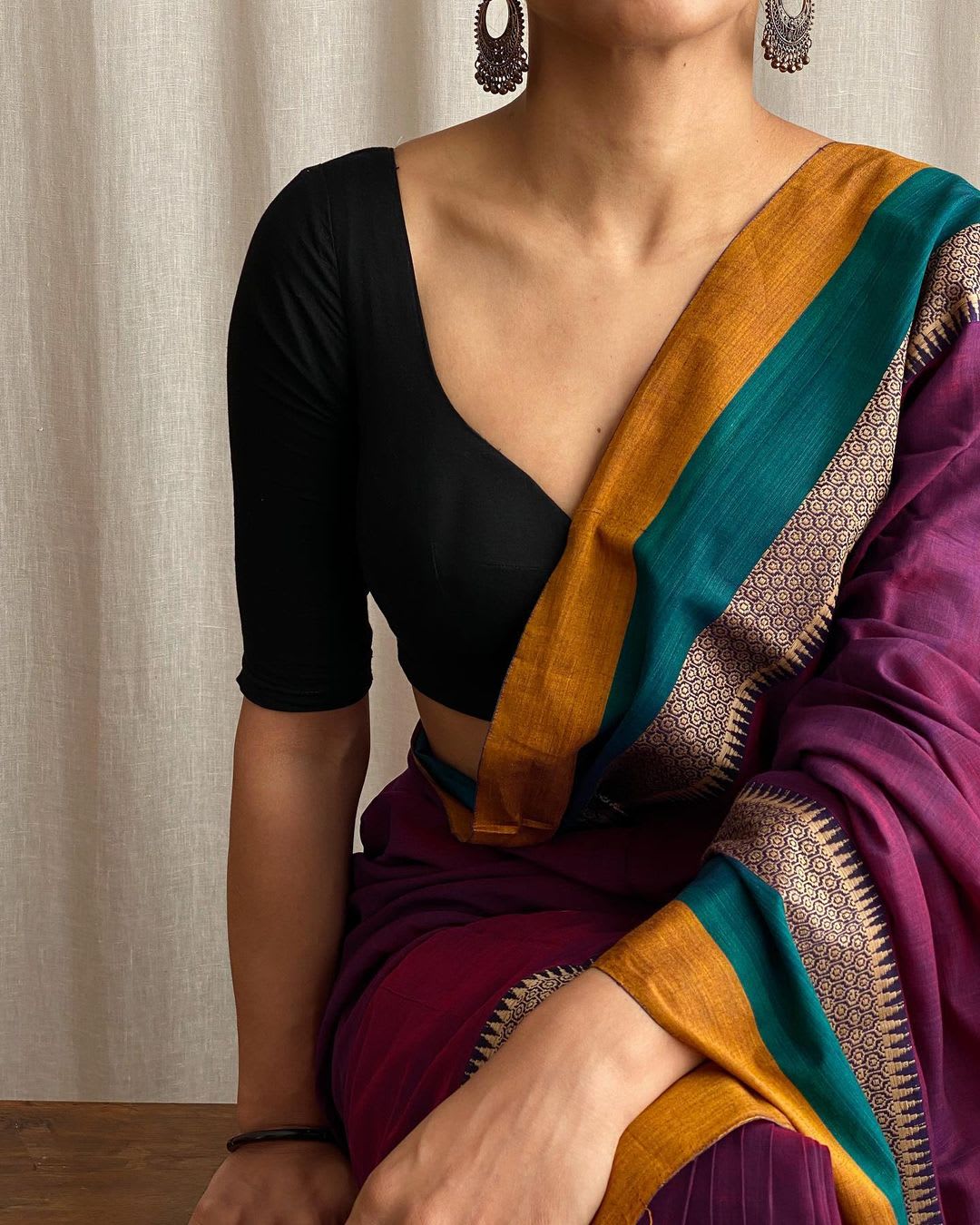 Magenta Avani Border Narayanpet Pure Handloom Cotton Saree with Running blouse piece