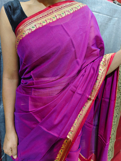 Magenta Chamka (Shine) Cotton ilkal Handloom Saree with Dyed Resham Pallu