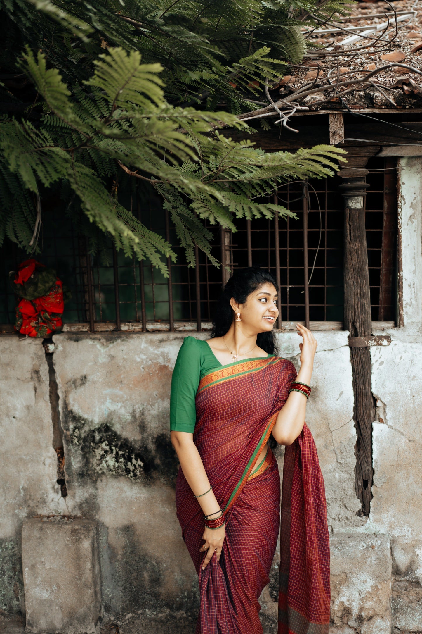 Magenta Checks Narayanpet Pure Cotton Saree