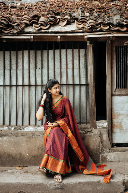 Magenta Checks Narayanpet Pure Cotton Saree