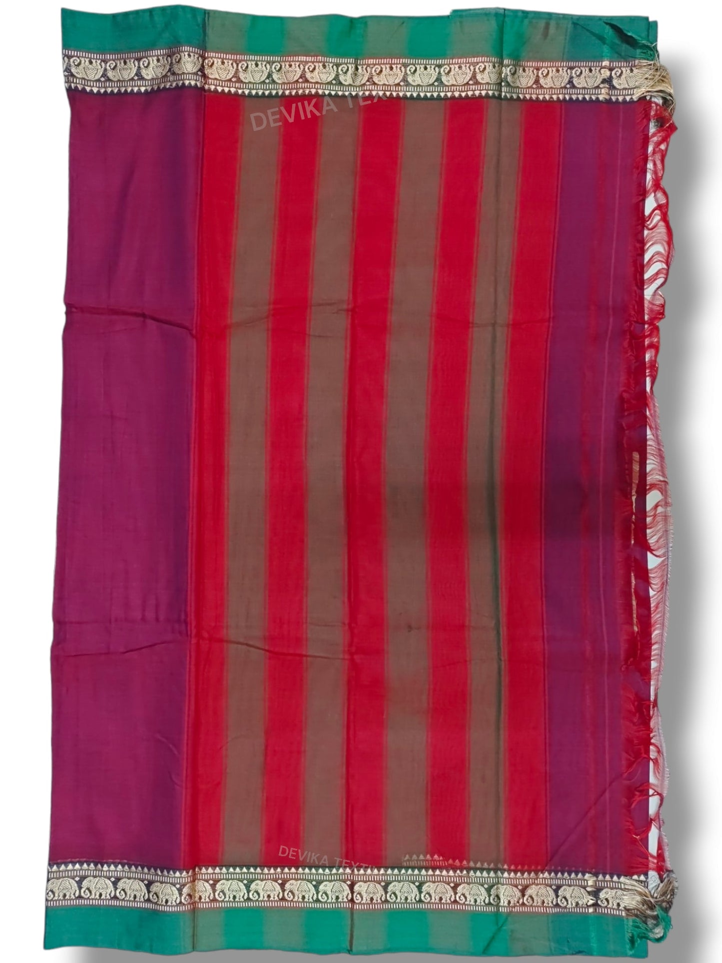 Magenta Elephant Border  100% Pure  Narayanpet Cotton saree with Running blouse piece