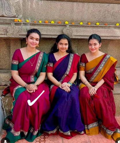 Magenta Elephant Border  100% Pure  Narayanpet Cotton saree with Running blouse piece